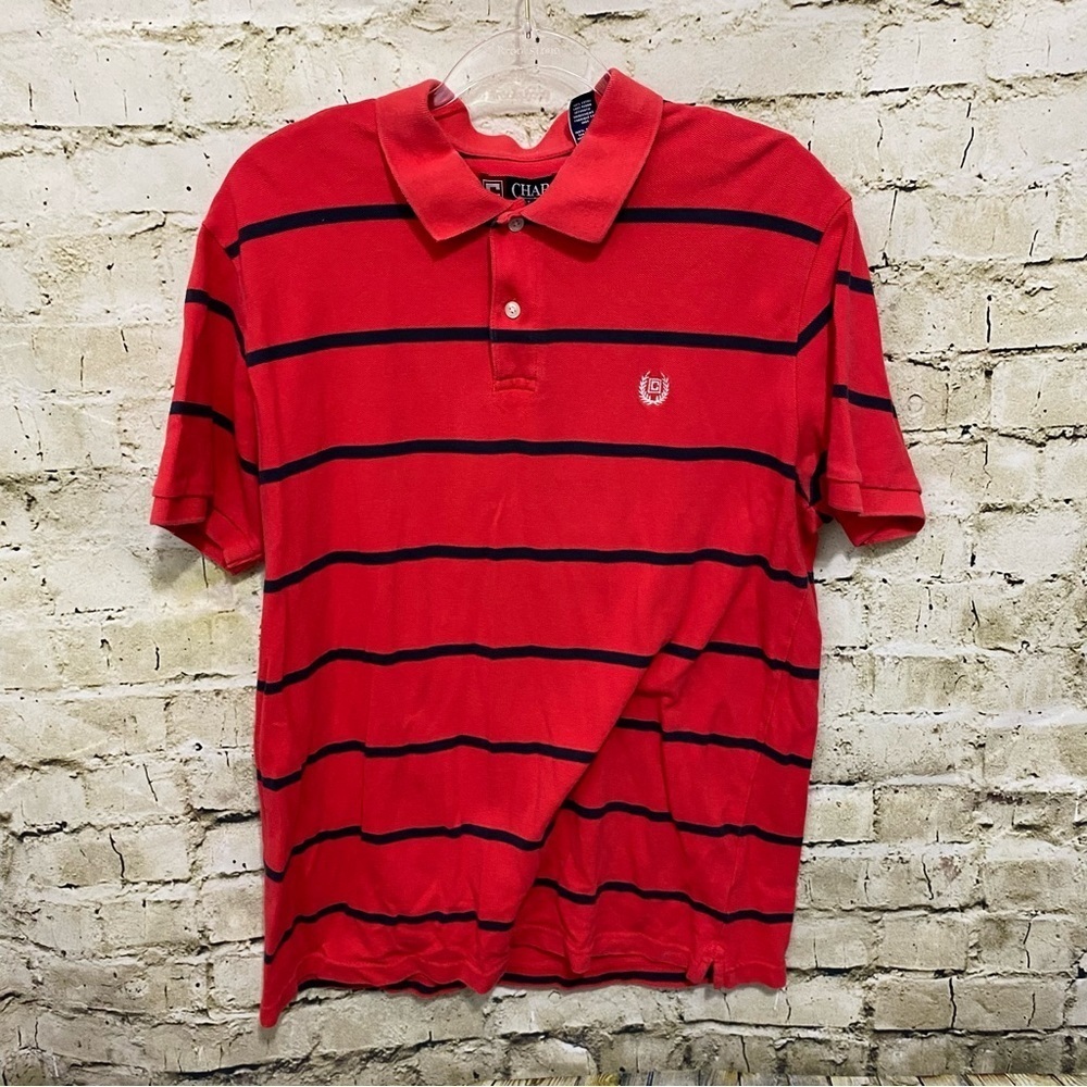 Chaps Red Blue Striped Cotton Polo Shirt